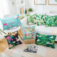 绿色叶北欧棉麻布艺沙发抱枕套不含芯简约靠垫客厅美式腰枕长方形