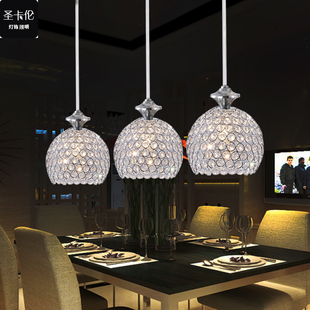 餐厅吊灯三头LED餐吊灯水晶创意饭厅吧台简约单头餐桌灯走廊过道