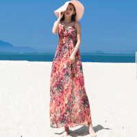 2017夏季长裙雪纺吊带露背连衣裙波西米亚长裙海边旅行度假沙滩裙