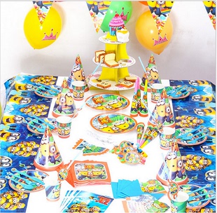 小黄人主题儿童生日派对用品 创意套装装扮餐桌餐具三角旗生日帽
