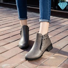 2016秋冬季新款靴子女鞋中跟牛二层皮覆膜中筒靴拉链短靴裸靴休闲