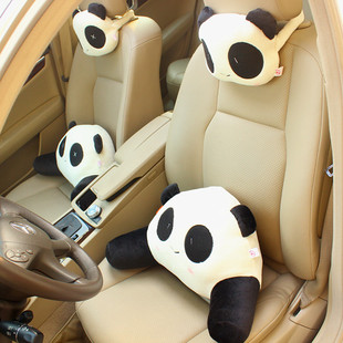 卡通黑白熊猫腰靠汽车靠垫办公室头枕护颈枕创意可爱车用枕头一对