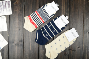 韩国进口袜子正品kikiyasocks条纹纯棉船锚图案运动短袜船袜男袜