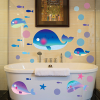 可移除墙贴儿童房卫生间浴室瓷砖玻璃移门贴纸卡通小鲸鱼贴画防水