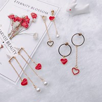 ◆BigBunny◆韩国直送款可爱甜美爱心珍珠混搭不对称长款耳环耳坠
