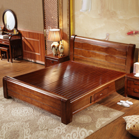 厚实大气全实木床1.5/1.8米橡木双人床 高箱储物床 现代中式家具