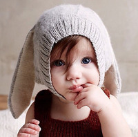 秋冬儿童帽子婴儿保暖帽子宝宝兔子长耳朵造型帽针织保暖毛线棉