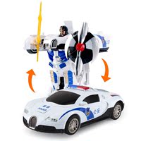 布加迪电动遥控变形机器人模型 儿童变形玩具车遥控器警车 男孩