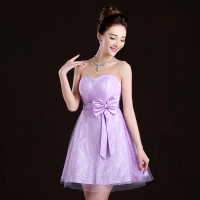 2015新款气质短款紫色抹胸小礼服表演显瘦新娘伴娘礼服韩版晚装夏