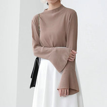 MSHC＋2016秋季女装新品 韩版纯色宽松气质高领喇叭长袖雪纺衫