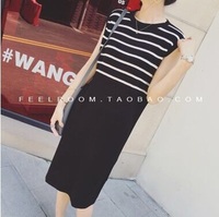 2016夏季新款韩版条纹无袖针织连衣裙女