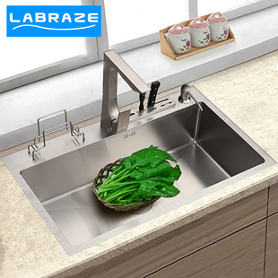 LABRAZE德国不锈钢厨房洗菜水池盆带刀架加厚大手工水槽单槽套装