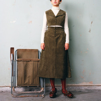 CINGSTUDIO原创独立设计师品牌橄榄绿灯芯绒假两件连衣裙秋冬款