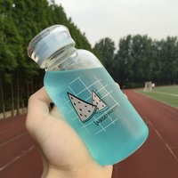 韩国水果玻璃杯创意便携水杯学生透明杯子带盖水瓶耐热随手杯茶杯