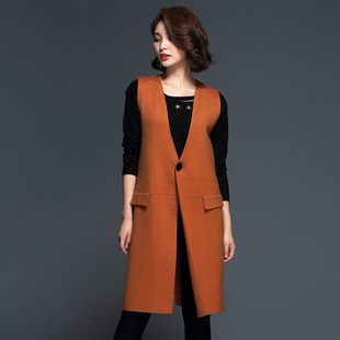 2016秋装新款韩版无袖显瘦背心针织衫马夹中长款开衫外套毛衣女士
