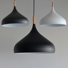 现代简约餐厅吊灯 创意个性吧台饭厅灯具 北欧黑白色单头木艺吊灯