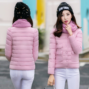 冬季新款韩版修身时尚学院风棉衣女送围巾