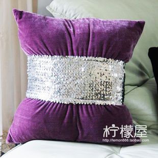 时尚奢华紫色天鹅绒蝴蝶亮片靠垫抱枕套 欧式高档靠枕沙发背垫套