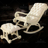欧式摇椅白色休闲沙发躺椅美式实木逍遥椅太子椅田园皮艺摇椅脚踏
