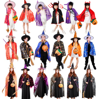 万圣节儿童服装女童男童披风斗篷成人巫师女巫圣诞节衣服表演道具