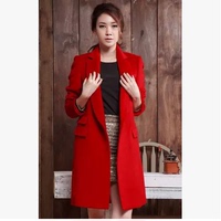 韩国OF代购女装新款修身气质中长款羊驼毛呢大衣时尚羊毛外套
