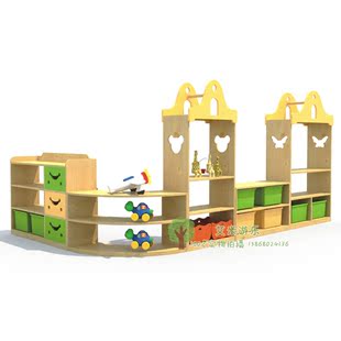 儿童储物架收纳架幼儿园游戏区域隔离柜子松木樟子松活动转角组合