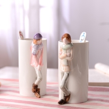 喝水杯子家用陶瓷带勺创意马克杯套装韩国情侣杯子简约个性咖啡