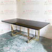 大理石餐桌不锈钢大餐桌椅组合6人后现代简约长方形饭桌餐台长台