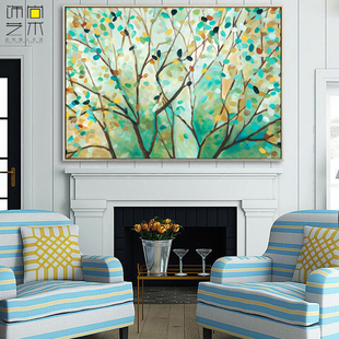 北欧现代手绘抽象油画生命之树样板房客厅装饰画沙发背景墙挂画