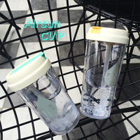 创意学生果汁奶茶便携随手杯双层隔热塑料吸管吸嘴杯随行水杯壶子