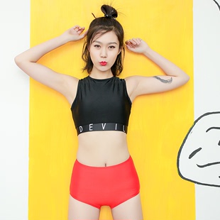韩国时尚运动背心款式单独上衣游泳衣女半身款修身显瘦小胸聚拢