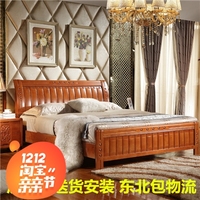 现代简约中式全实木床橡木储物床单双人床婚床大床家具1.5米1