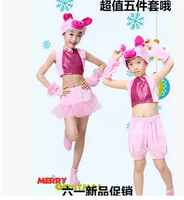 儿童动物服装快乐的小猪演出服粉色猪卡通表演服三只小猪表演服装