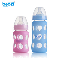 新生儿玻璃奶瓶 婴儿宽口径水壶防爆防摔防胀气带吸管 硅胶保护套