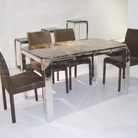 现代时尚简约啡网大理石餐桌台镜面不锈钢餐台会议桌六人方桌5258