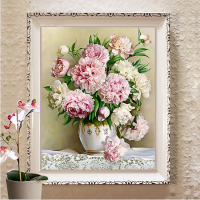 皇室蒙娜丽莎十字绣新款餐厅卧室牡丹百合花瓶玫瑰简约现代欧式画