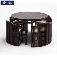 新中式实木餐桌椅组合现代别墅餐厅圆桌饭桌会所样板房家具定制