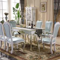 欧式实木餐桌椅 法式别墅白描金1桌4椅6椅组合美式新古典雕花家具