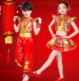 新款儿童喜庆中国结秧歌服儿童演出服武术开门红秧歌服打鼓服装