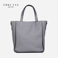 EMMA YAO女式真皮手提包 时尚韩版托特包 竖款包包 新款斜跨简洁