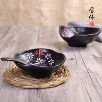 酒店陶瓷小碗黑色日式米饭碗家用吃饭个性碗创意陶瓷碗喝汤碗
