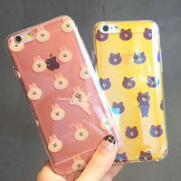 情侣卡通布朗熊iphone6s手机壳8plus软壳蓝光苹果7全包透明保护套