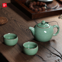 龙泉青瓷一壶二两杯过滤茶壶茶杯套装 陶瓷整套哥窑办公功夫茶具