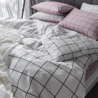 良品条纹简约白色格子全棉1.2米1.5米1.8米双人床单床笠纯棉套件