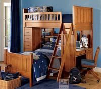 美式乡村实木带书桌书柜多功能储物高架床高低床子母床定制家具