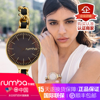 rumbatime美国原装进口金属链条皮革表带刻度手表女石英表腕表