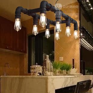 设计师 简约美式工业风卧室灯创意餐厅铁艺八灯爱迪生水管吊灯的