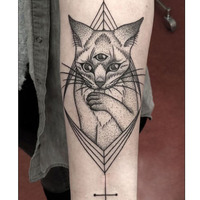 蜜豆儿MEDO黑白手绘纹身贴 防水线条猫咪动物几何原宿花臂手臂腿