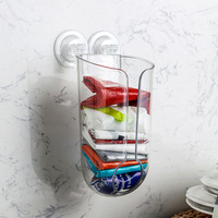 奇居良品 创意厨房收纳 卡莎吸盘壁挂胶袋回收架 透明色