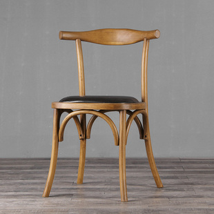 欧式餐椅简约现代咖啡厅实木椅子美式复古餐厅椅温莎椅靠背牛角椅